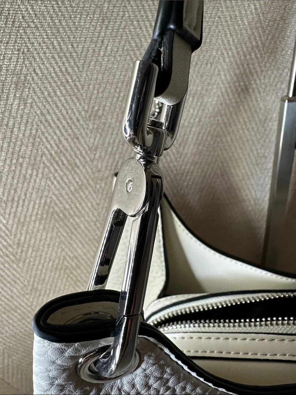 Calvin Klein Ivory Pebbled Leather Shoulder Tote